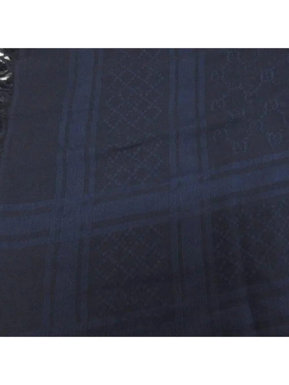 Gucci GG Pattern Scarf Shawl Fringe All Over Cotton Blue Black
